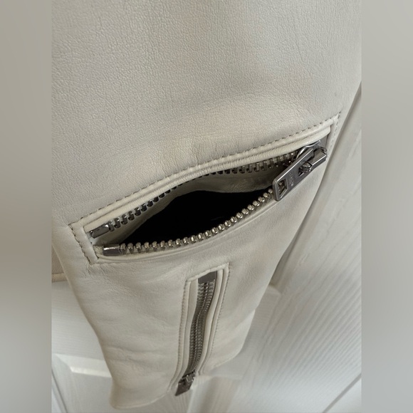 Coach Lamb Leather Biker Moto Jacket Nickel Silver Zippers Pockets Ivory White - Picture 10 of 16